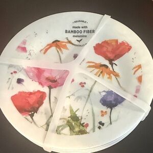 Demdaco Floral Divided Serving Plate in White with Red, Pink and Purple Accents